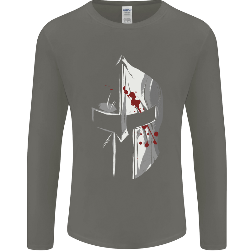 Gym Training Top Spartan Helmet MMA Mens Long Sleeve T-Shirt Charcoal