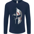 Gym Training Top Spartan Helmet MMA Mens Long Sleeve T-Shirt Navy Blue