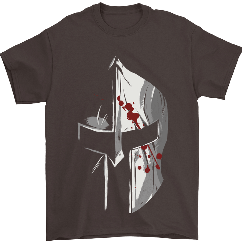 Gym Training Top Spartan Helmet MMA Mens T-Shirt Cotton Gildan Dark Chocolate