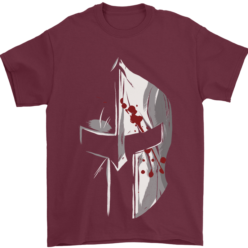 Gym Training Top Spartan Helmet MMA Mens T-Shirt Cotton Gildan Maroon