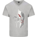 Gym Training Top Spartan Helmet MMA Mens V-Neck Cotton T-Shirt Sports Grey