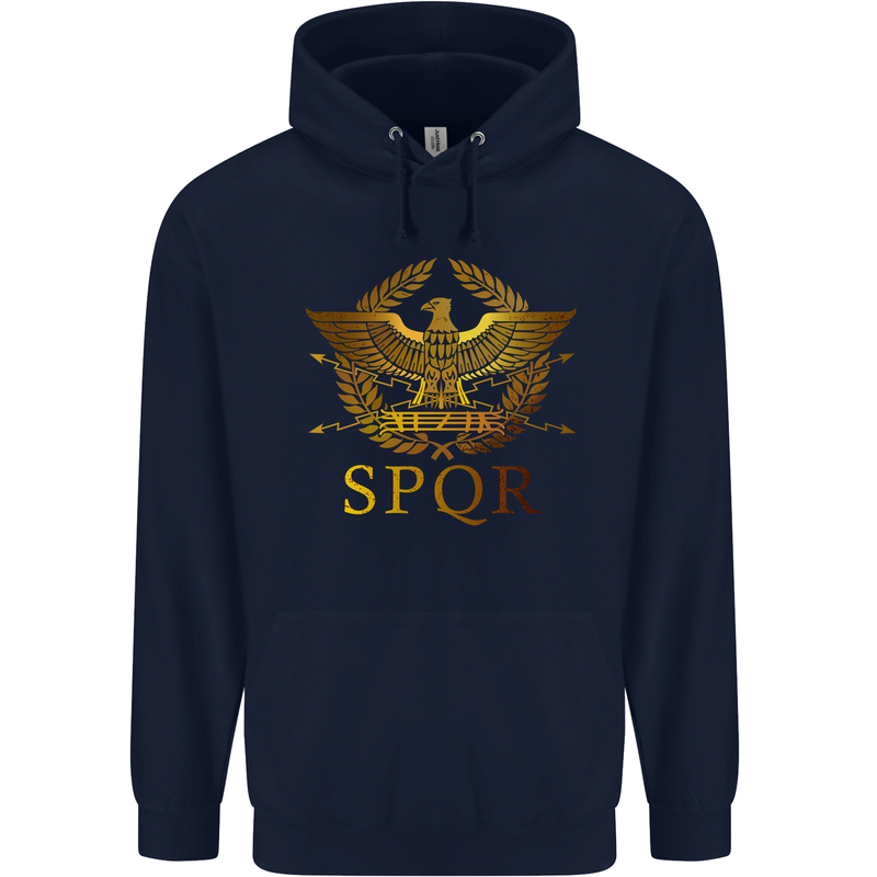 Gym Training Top Weightlifting SPQR Roman Mens 80% Cotton Hoodie Navy Blue