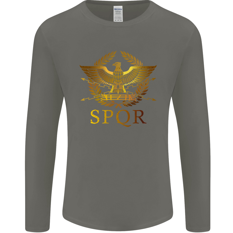 Gym Training Top Weightlifting SPQR Roman Mens Long Sleeve T-Shirt Charcoal