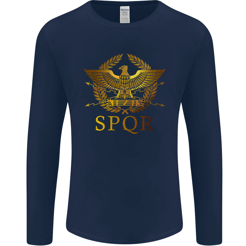 Gym Training Top Weightlifting SPQR Roman Mens Long Sleeve T-Shirt Navy Blue