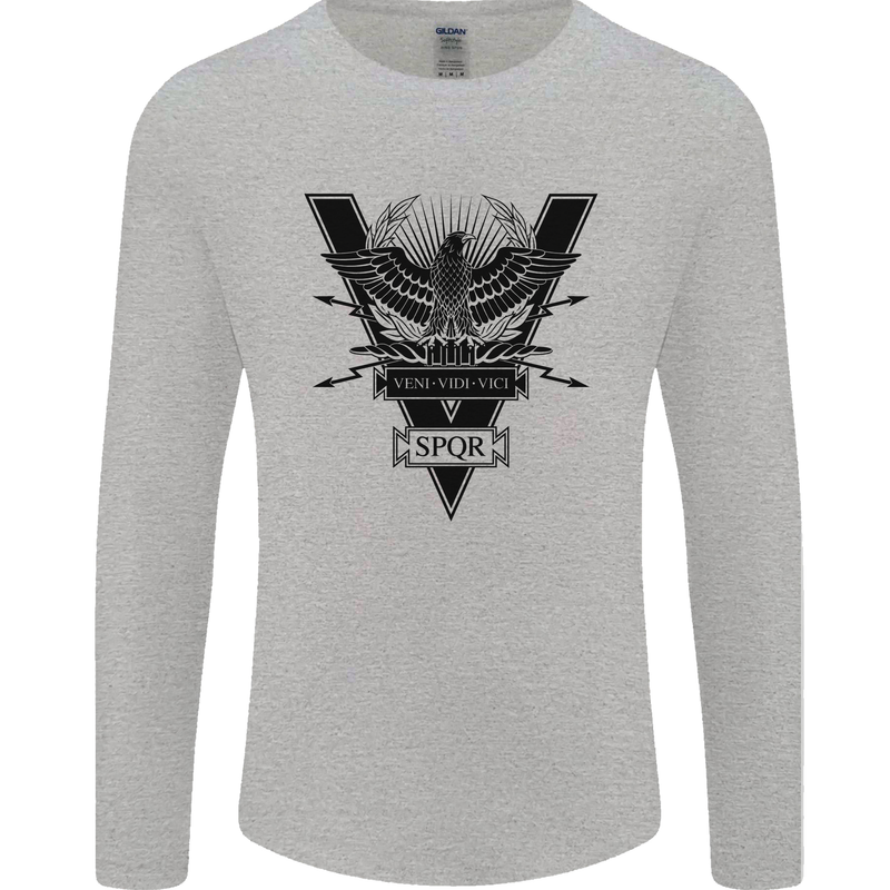 Gym Training Top Weightlifting SPQR Roman Mens Long Sleeve T-Shirt Sports Grey
