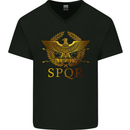 Gym Training Top Weightlifting SPQR Roman Mens V-Neck Cotton T-Shirt Black