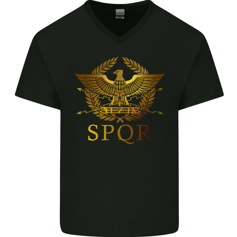 Gym Training Top Weightlifting SPQR Roman Mens V-Neck Cotton T-Shirt Black