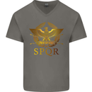 Gym Training Top Weightlifting SPQR Roman Mens V-Neck Cotton T-Shirt Charcoal