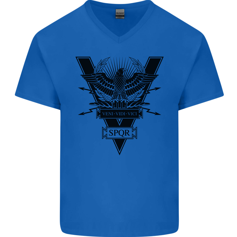 Gym Training Top Weightlifting SPQR Roman Mens V-Neck Cotton T-Shirt Royal Blue