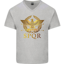 Gym Training Top Weightlifting SPQR Roman Mens V-Neck Cotton T-Shirt Sports Grey