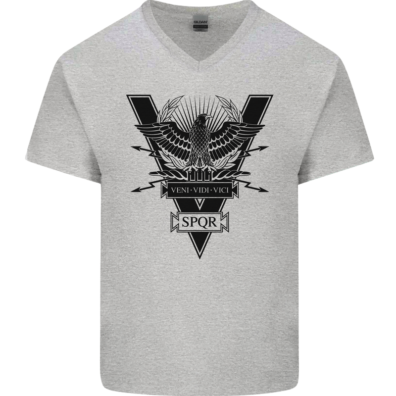 Gym Training Top Weightlifting SPQR Roman Mens V-Neck Cotton T-Shirt Sports Grey
