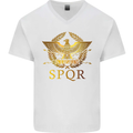 Gym Training Top Weightlifting SPQR Roman Mens V-Neck Cotton T-Shirt White
