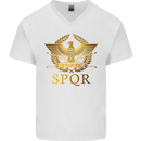 Gym Training Top Weightlifting SPQR Roman Mens V-Neck Cotton T-Shirt White