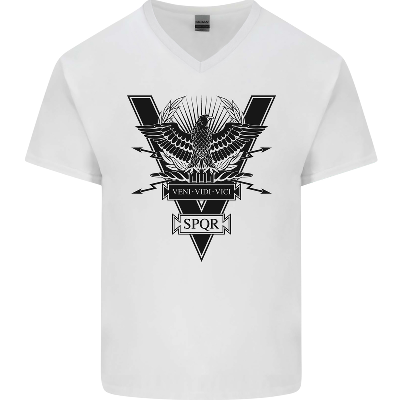 Gym Training Top Weightlifting SPQR Roman Mens V-Neck Cotton T-Shirt White