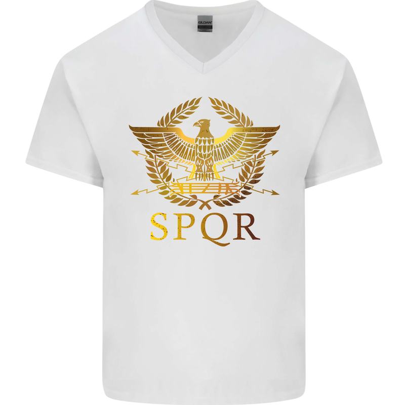 Gym Training Top Weightlifting SPQR Roman Mens V-Neck Cotton T-Shirt White