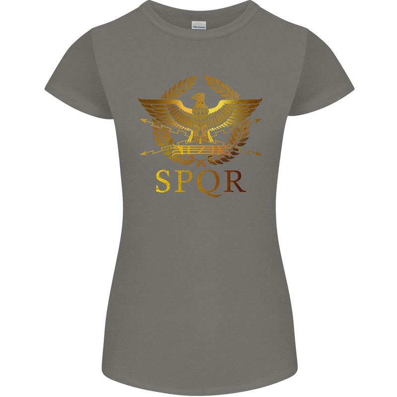 Gym Training Top Weightlifting SPQR Roman Womens Petite Cut T-Shirt Charcoal