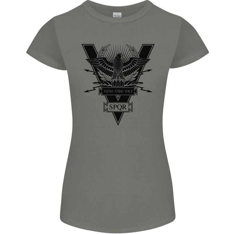 Gym Training Top Weightlifting SPQR Roman Womens Petite Cut T-Shirt Charcoal