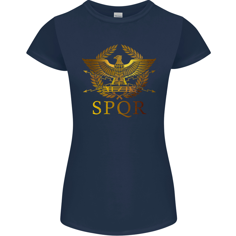 Gym Training Top Weightlifting SPQR Roman Womens Petite Cut T-Shirt Navy Blue