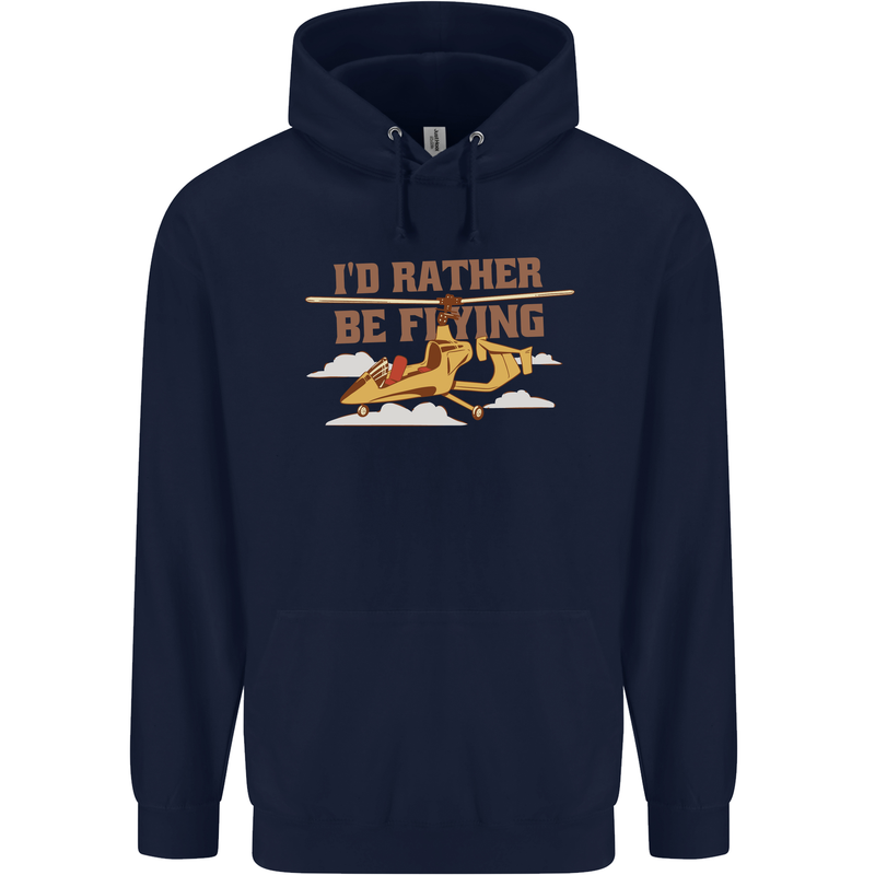 Gyrocopter Rather Be Flying Childrens Kids Hoodie Navy Blue