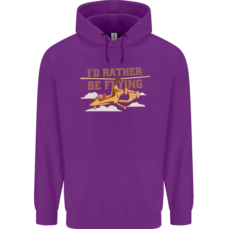 Gyrocopter Rather Be Flying Childrens Kids Hoodie Purple