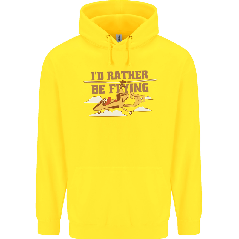 Gyrocopter Rather Be Flying Childrens Kids Hoodie Yellow
