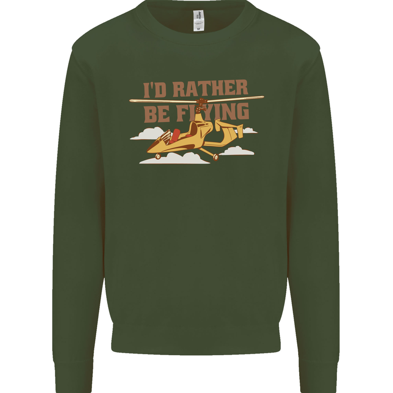Gyrocopter Rather Be Flying Kids Sweatshirt Jumper Forest Green