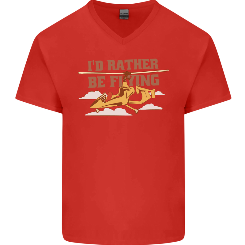 Gyrocopter Rather Be Flying Mens V-Neck Cotton T-Shirt Red