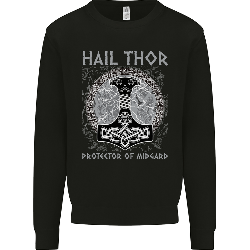 Hail Thor Protector of Midgard Viking Odin Kids Sweatshirt Jumper Black