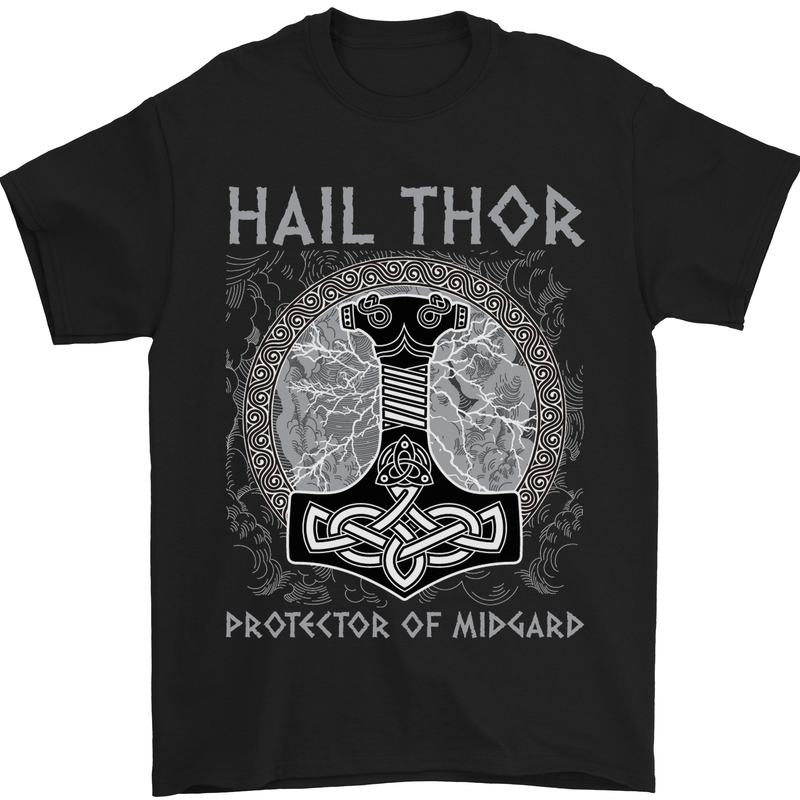 Hail Thor Protector of Midgard Viking Odin Mens T-Shirt Cotton Gildan Black