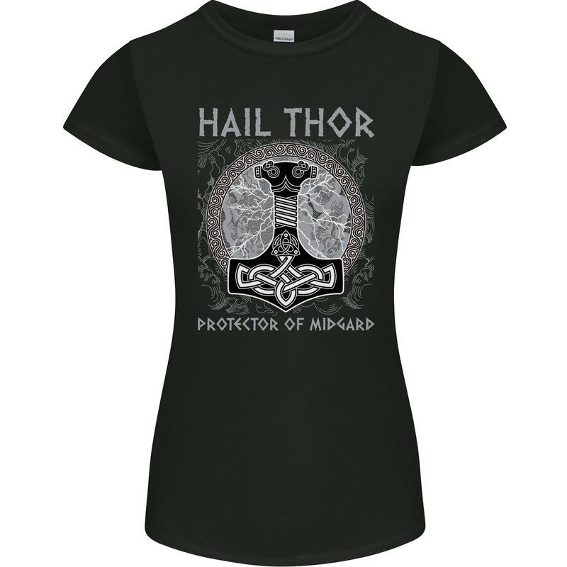 Hail Thor Protector of Midgard Viking Odin Womens Petite Cut T-Shirt Black