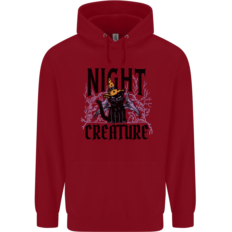 Halloween Cat Night Creature Witch Childrens Kids Hoodie Red