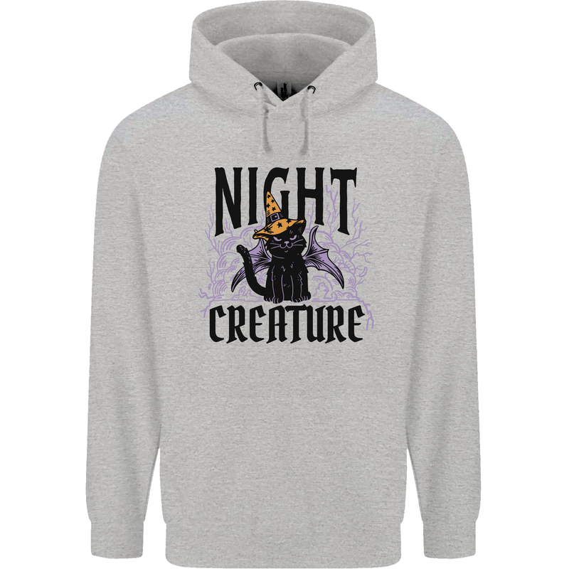 Halloween Cat Night Creature Witch Childrens Kids Hoodie Sports Grey