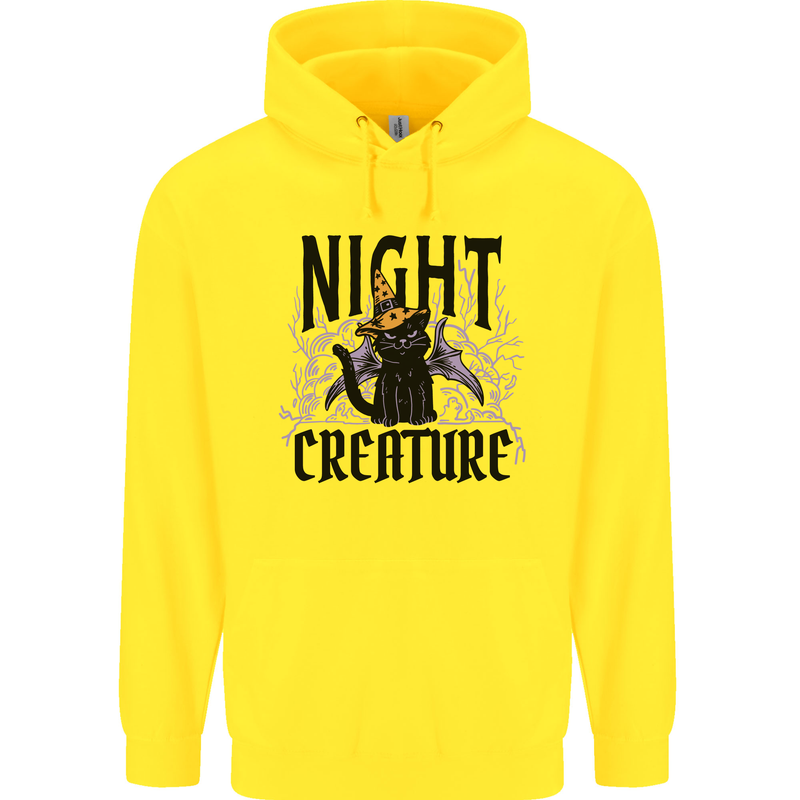 Halloween Cat Night Creature Witch Childrens Kids Hoodie Yellow
