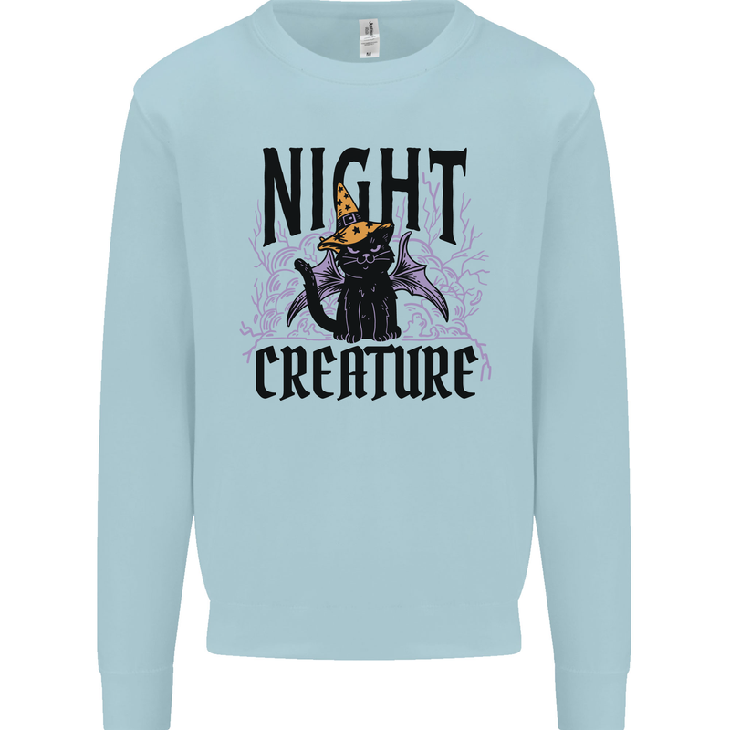 Halloween Cat Night Creature Witch Kids Sweatshirt Jumper Light Blue