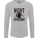 Halloween Cat Night Creature Witch Mens Long Sleeve T-Shirt Sports Grey