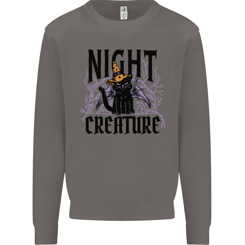 Halloween Cat Night Creature Witch Mens Sweatshirt Jumper Charcoal