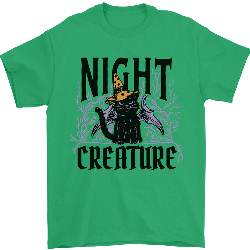Halloween Cat Night Creature Witch Mens T-Shirt 100% Cotton Irish Green