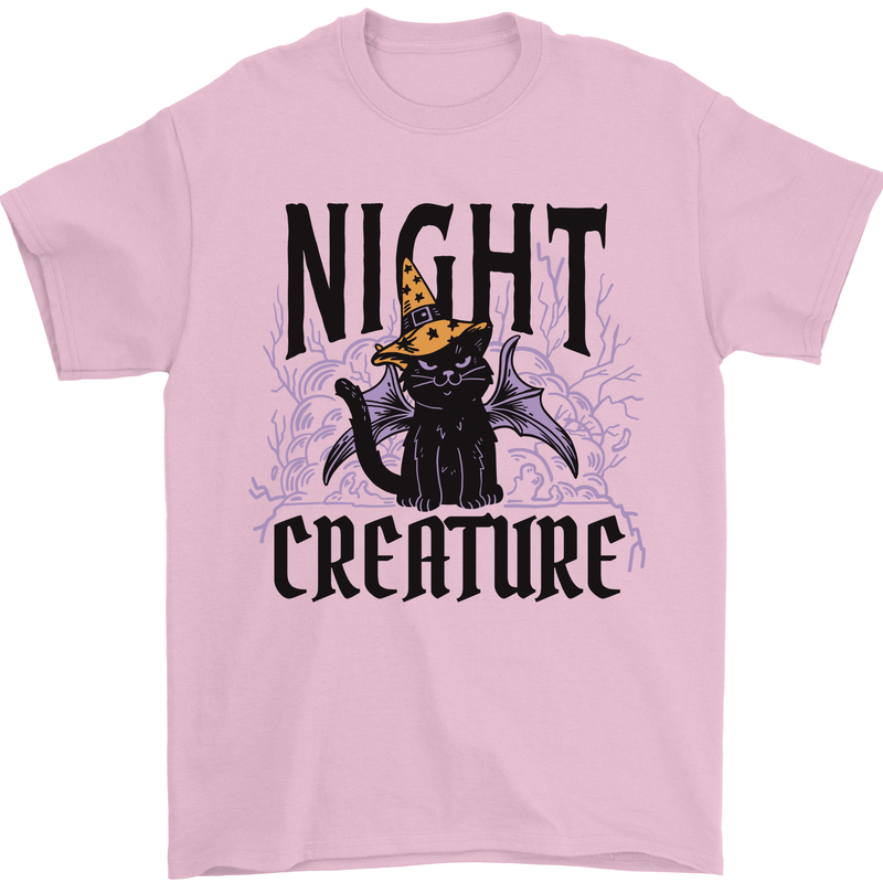 Halloween Cat Night Creature Witch Mens T-Shirt 100% Cotton Light Pink
