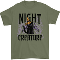 Halloween Cat Night Creature Witch Mens T-Shirt 100% Cotton Military Green