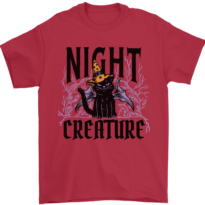 Halloween Cat Night Creature Witch Mens T-Shirt 100% Cotton Red