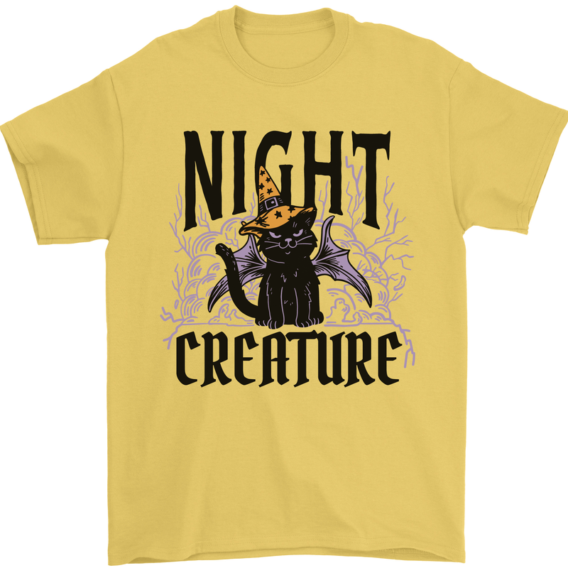 Halloween Cat Night Creature Witch Mens T-Shirt 100% Cotton Yellow