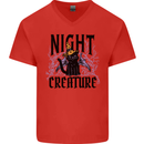 Halloween Cat Night Creature Witch Mens V-Neck Cotton T-Shirt Red