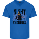 Halloween Cat Night Creature Witch Mens V-Neck Cotton T-Shirt Royal Blue