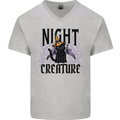 Halloween Cat Night Creature Witch Mens V-Neck Cotton T-Shirt Sports Grey