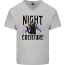 Halloween Cat Night Creature Witch Mens V-Neck Cotton T-Shirt Sports Grey