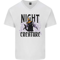 Halloween Cat Night Creature Witch Mens V-Neck Cotton T-Shirt White