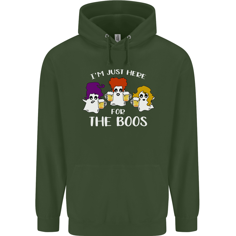 Halloween I'm Just Here For the Boos Mens 80% Cotton Hoodie Forest Green