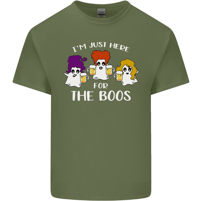 Halloween I'm Just Here For the Boos Mens Cotton T-Shirt Tee Top Military Green