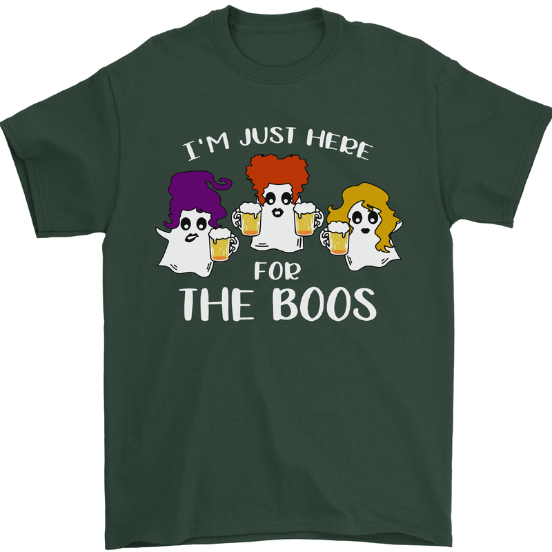 Halloween I'm Just Here For the Boos Mens T-Shirt Cotton Gildan Forest Green