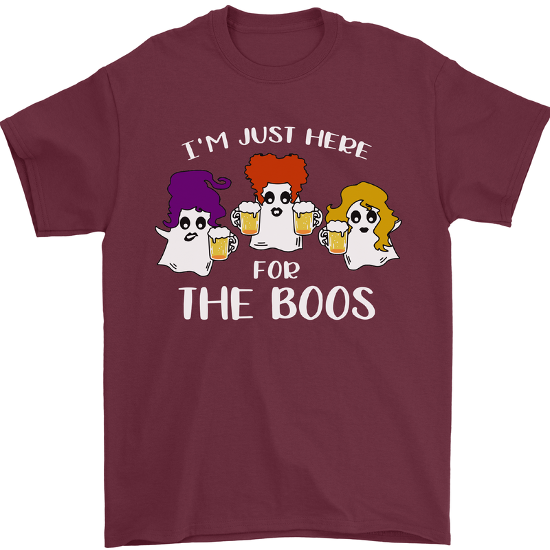 Halloween I'm Just Here For the Boos Mens T-Shirt Cotton Gildan Maroon